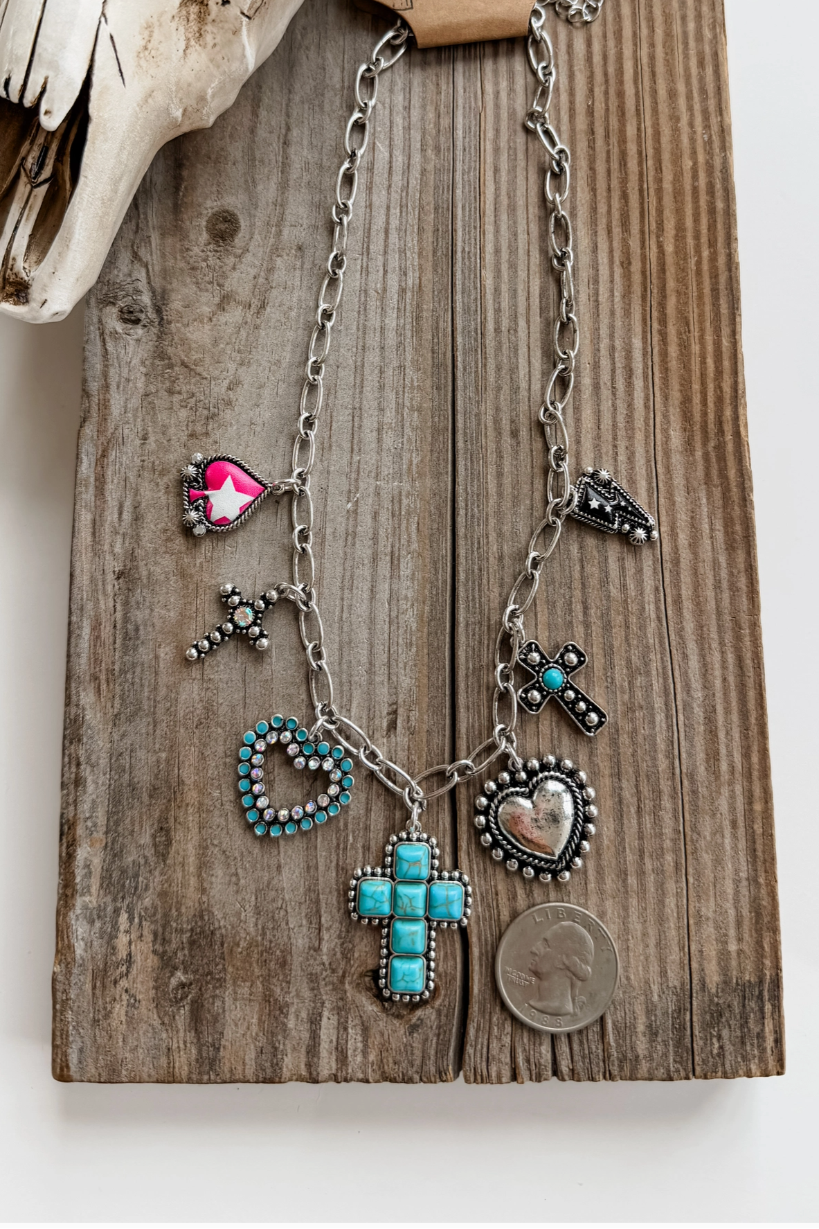 Western Cross Multi Charm Necklace - N137SI