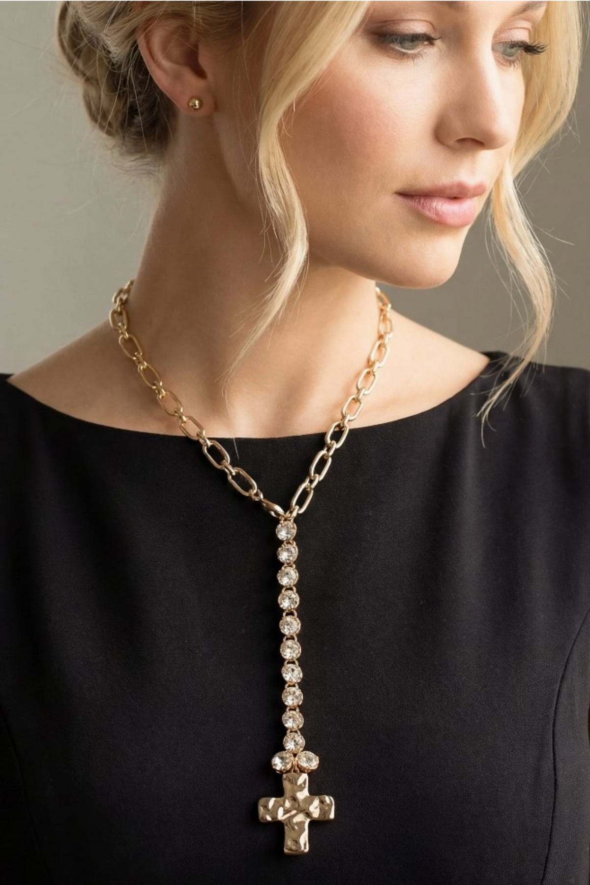 Gold Cross Pendant Y Necklace - N139GO