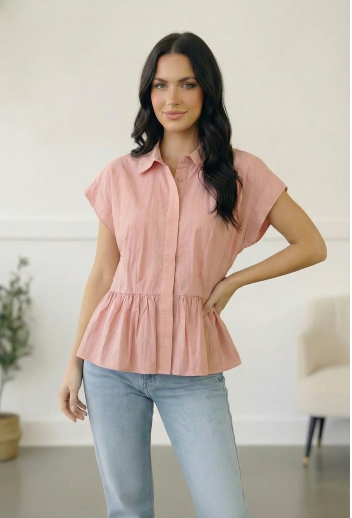 Blush Flirt & Flow Button Blouse