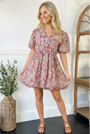 Freshly Picked Pink Florals Cotton Bubble Dress