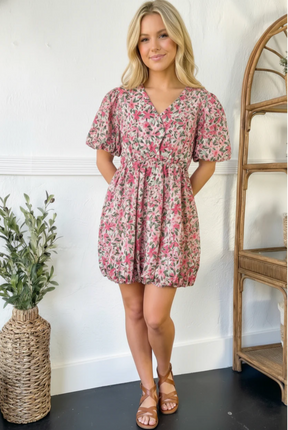Freshly Picked Pink Florals Cotton Bubble Dress