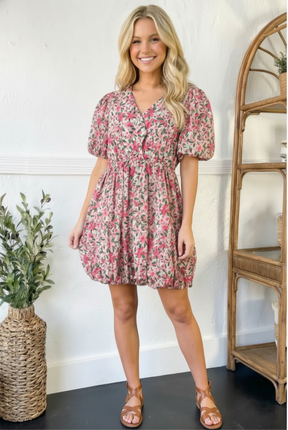 Freshly Picked Pink Florals Cotton Bubble Dress