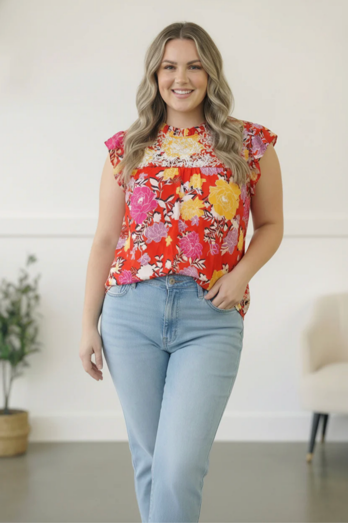 Floral at the Fiesta Flutter Top