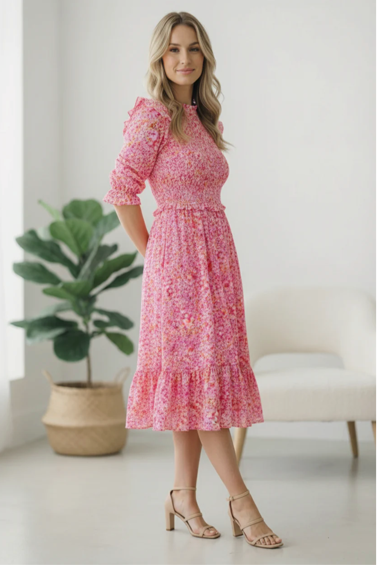 Be My Spring Sweetie Pink Floral Smocked Dress