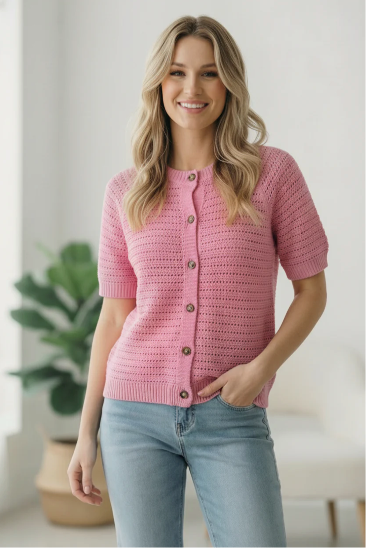 Simply Sweet Button Down Pink Sweater