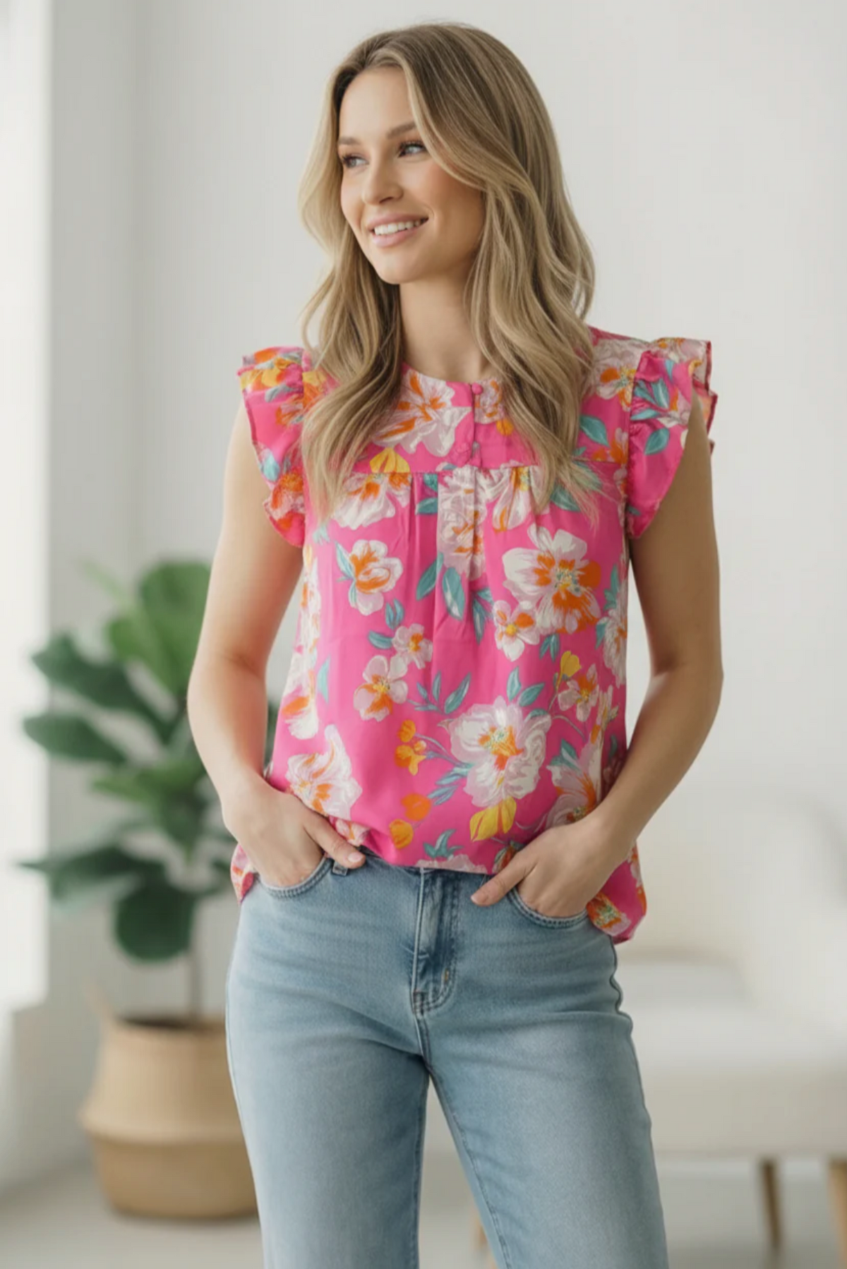 In a Tropical Daydream Pink Blouse