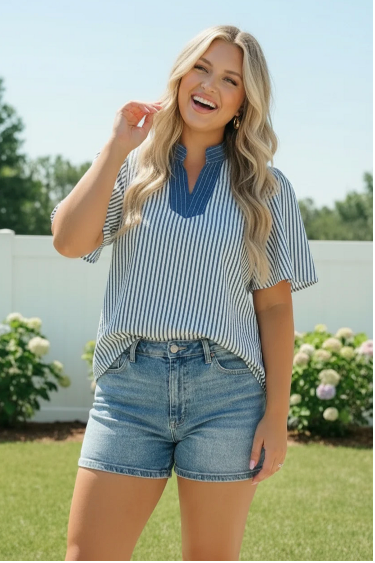 Breezy Stripe Flutter Sleeve Top