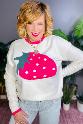 Strawberry Kisses White Sweater - S528WH