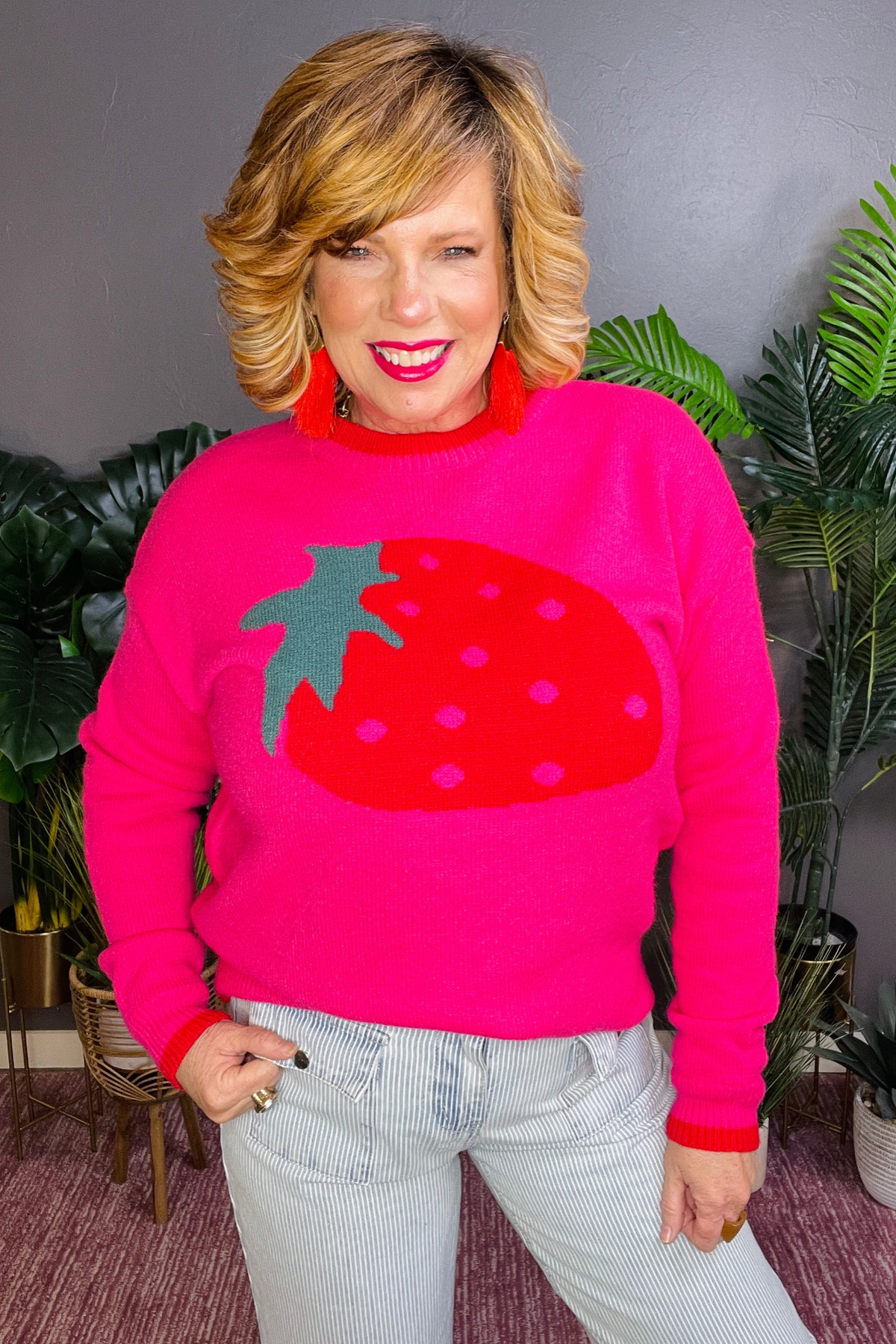 Strawberry Kisses Hot Pink Sweater - S529HP