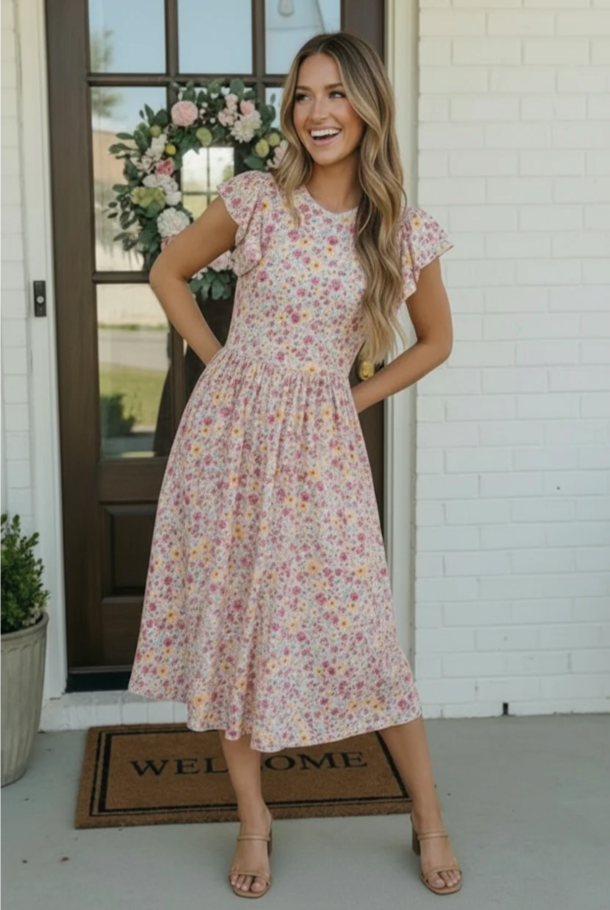 floral midi flowy dress Tea Garden Stroll Floral Midi Dress M / blue