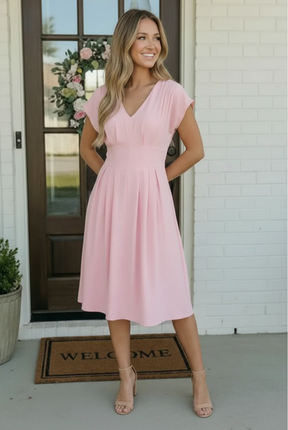 Pretty in Pink Flutter Sleeve Midi Dress
