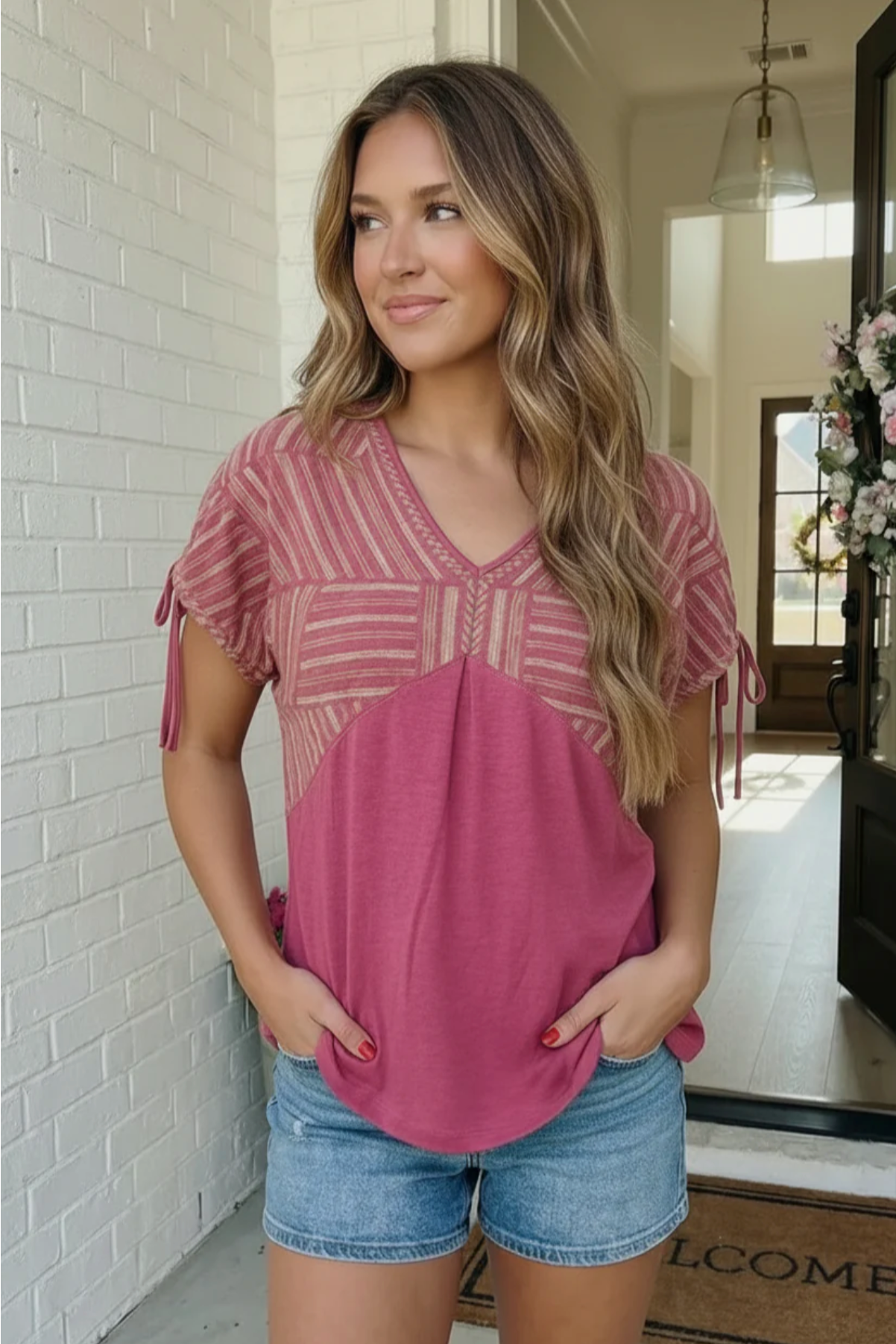 Berry Sweet Stripe Texture Top