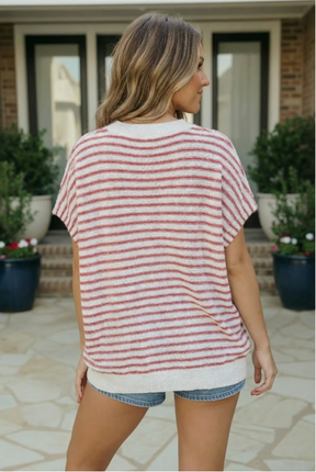Breezy Stripe Knit Top in Ivory and Red