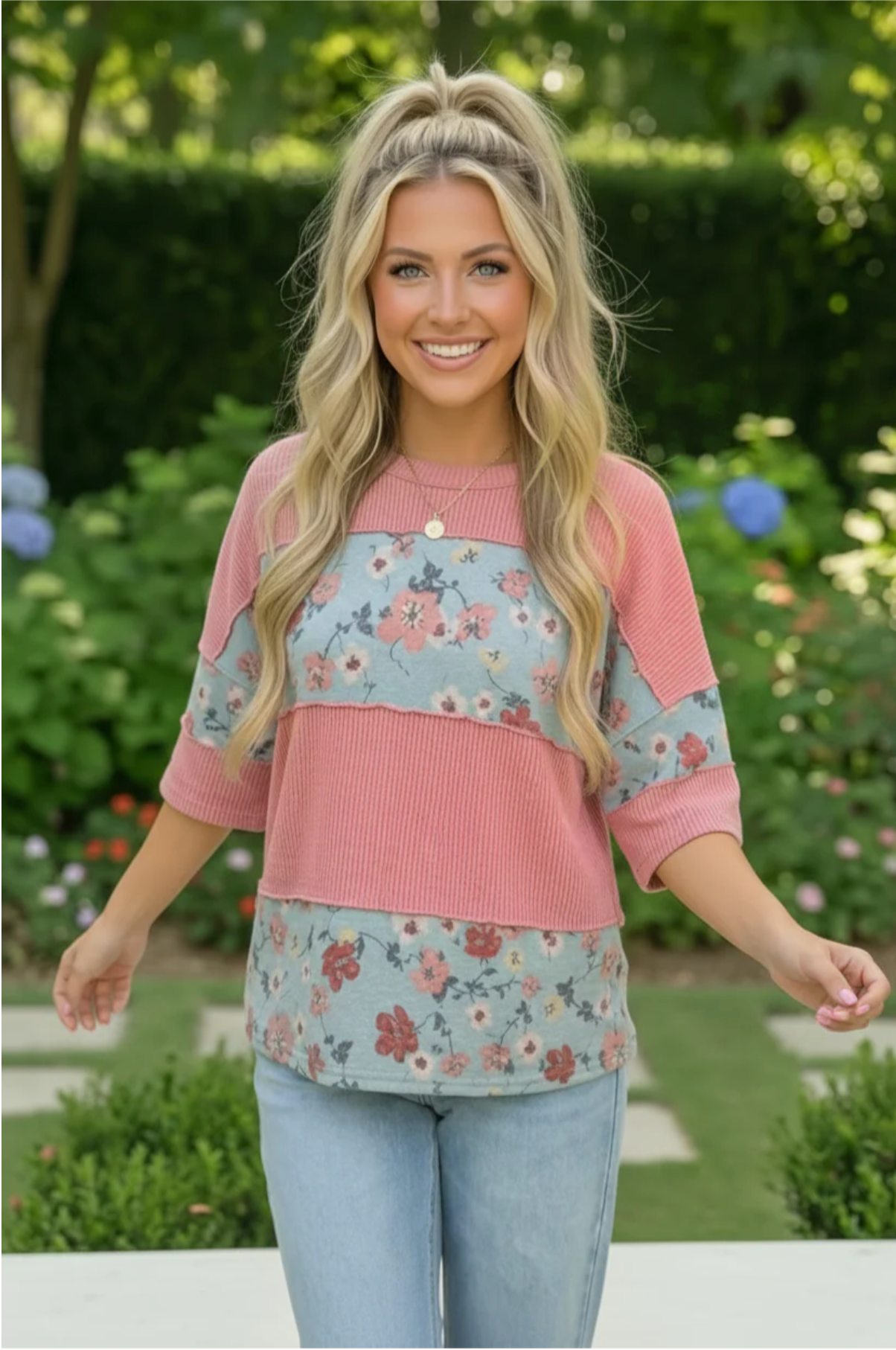 Garden Party Floral Colorblock Top