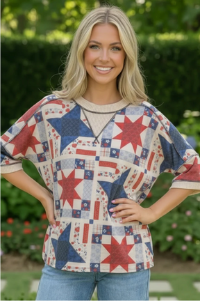 Stars and Patches Quilted Print Top