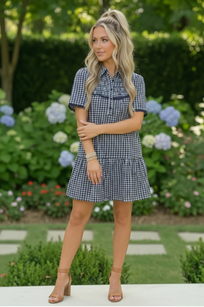 Summer Wedding Button Down Ruffle Mini Dress