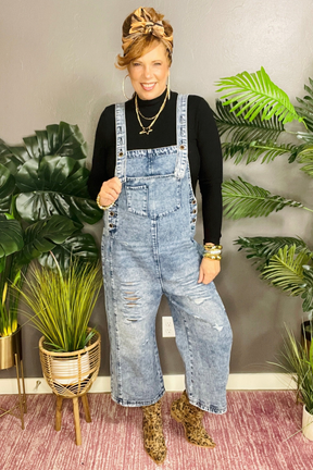 Denim Made Easy Distressed Overalls - R022DN