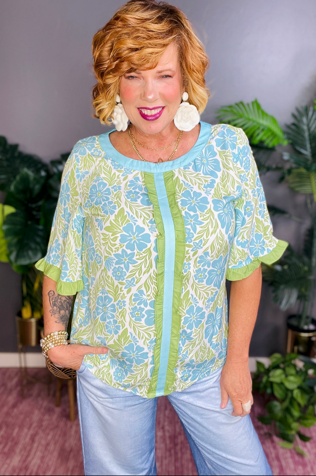 Made You Look Sky Blue Floral Print Top - S647SB