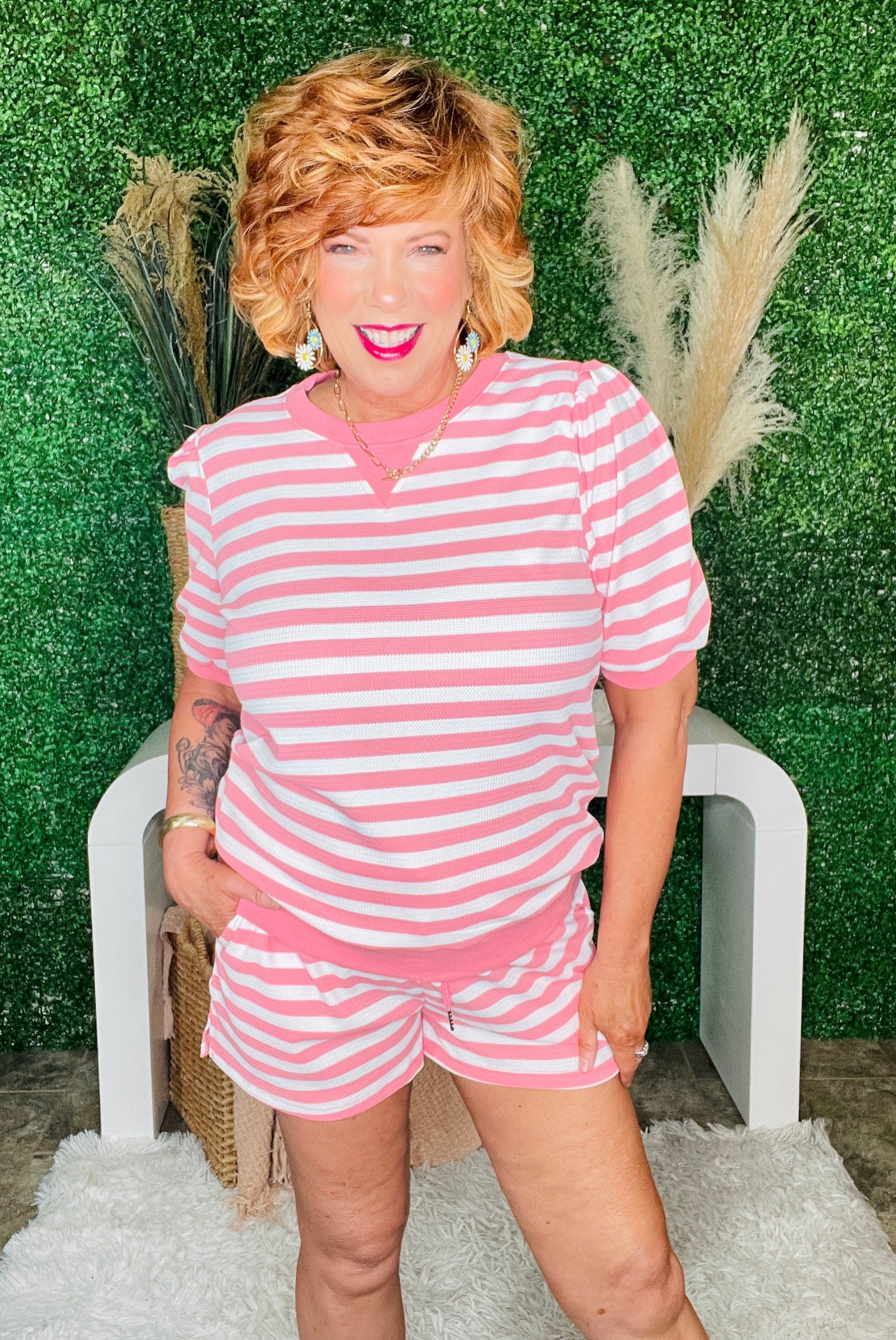 Girl On The Go Pink Stripe Top And Shorts Set - SET039PK