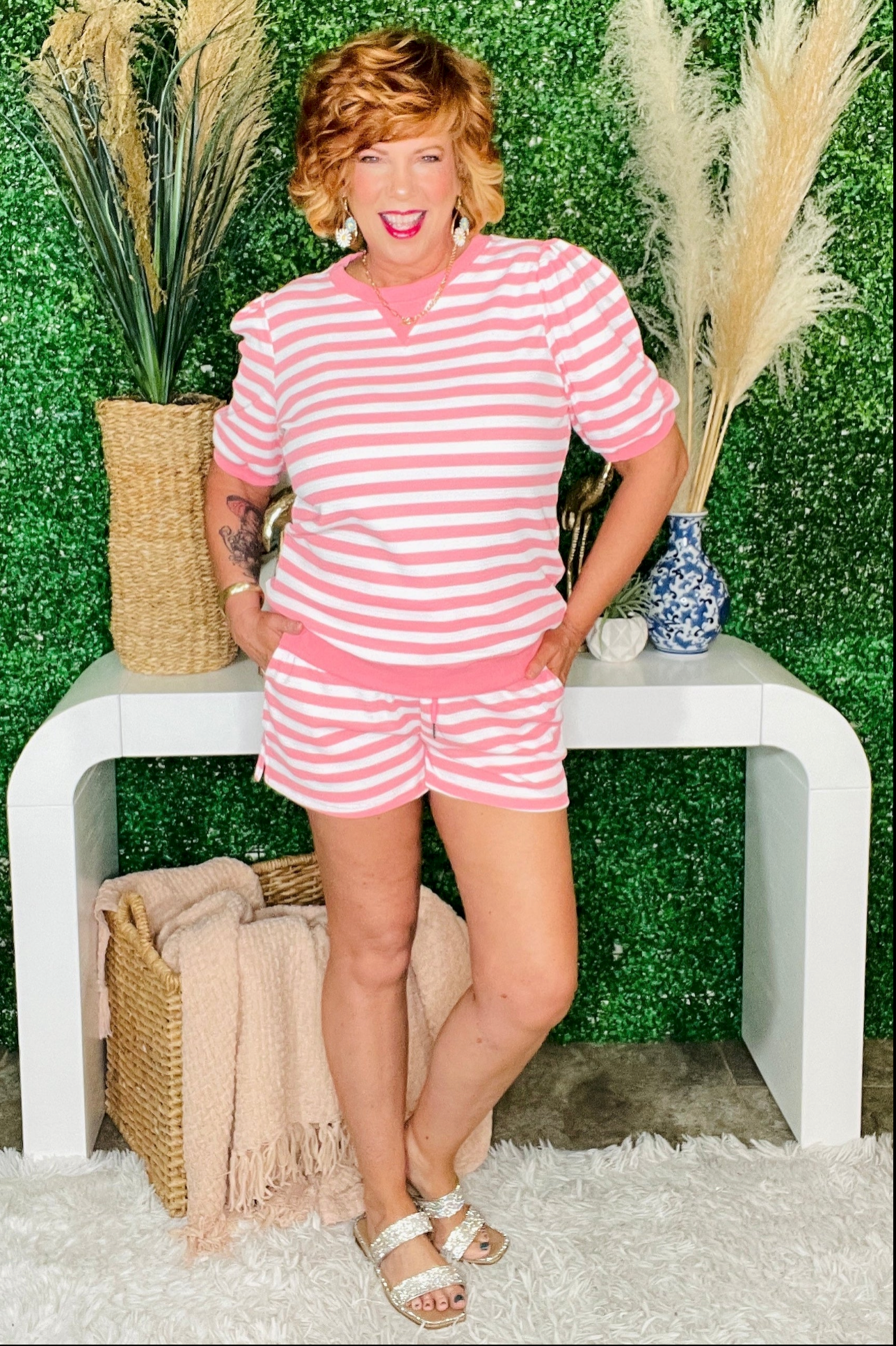 Girl On The Go Pink Stripe Top And Shorts Set - SET039PK