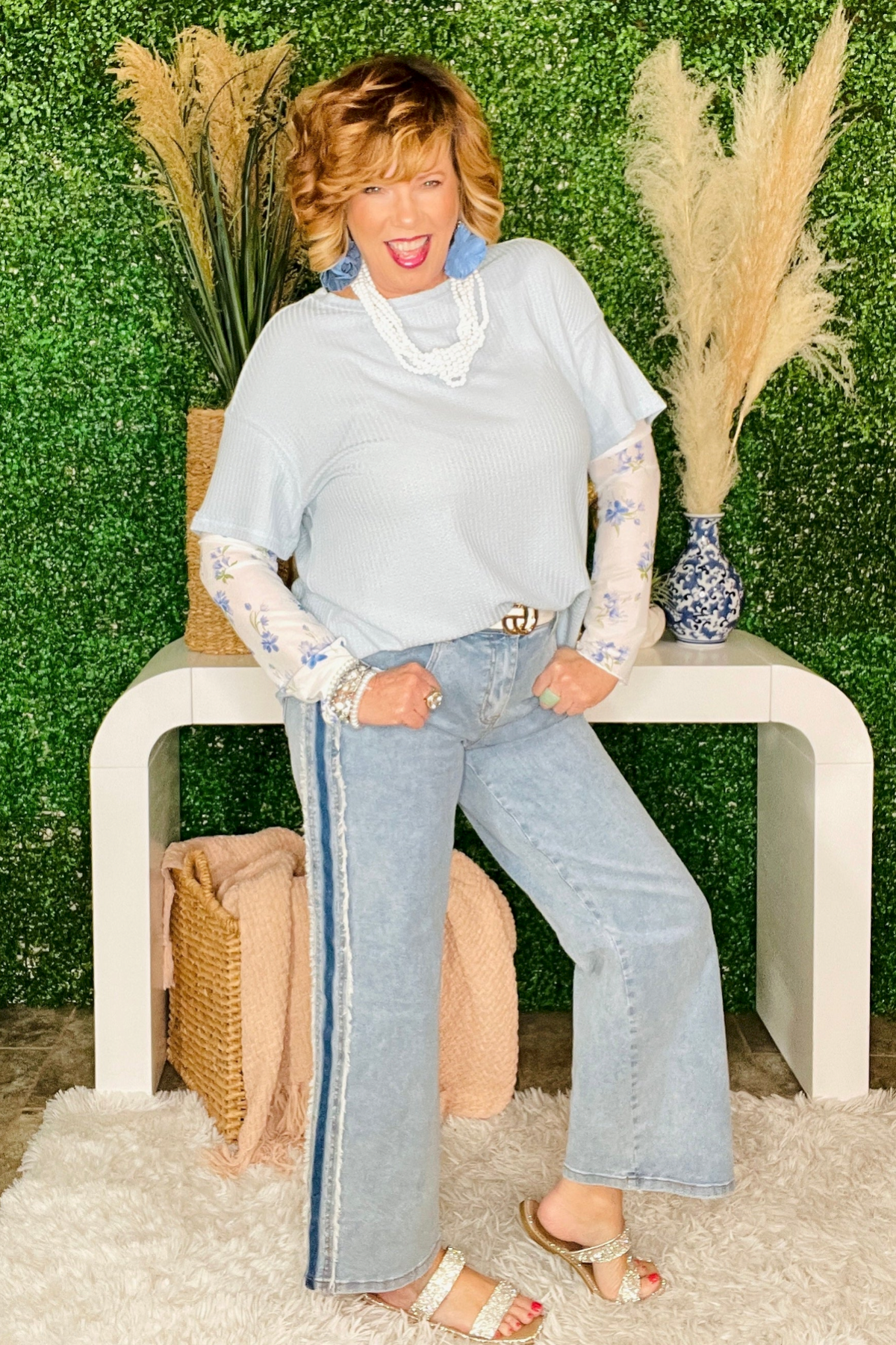 Blue Jean Baby Contrast Stripe Frayed Side Panel Jeans - J046DN