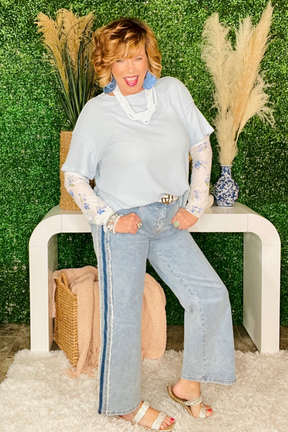 Blue Jean Baby Contrast Stripe Frayed Side Panel Jeans - J046DN