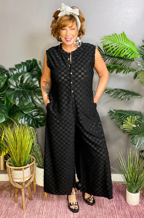 Runway Strut Wide Leg Textured Jumpsuit - R022BK