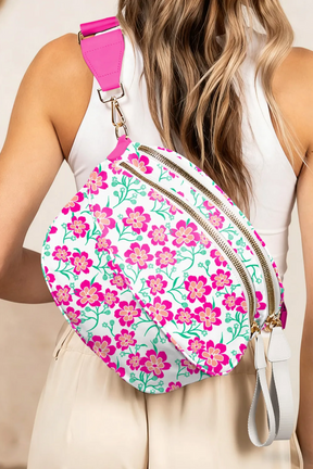 White Floral Printed Double Zip Crossbody Bag - BG002WH
