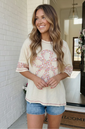 Floral Looped Cream Graphic Tee