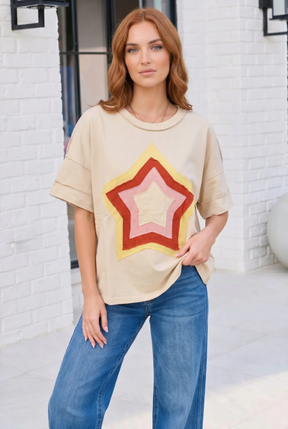 Retro Rainbow Star Oversized Tee