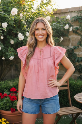 Sweet Strawberry Ruffle Flutter Top