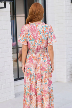 Paint and Sip Floral Tiered Midi Dress