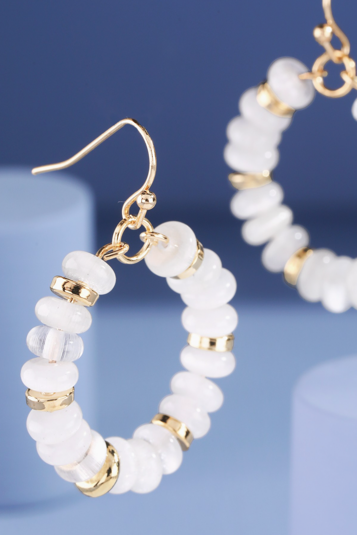 White Beaded Ring Hoop Earrings - E105WH