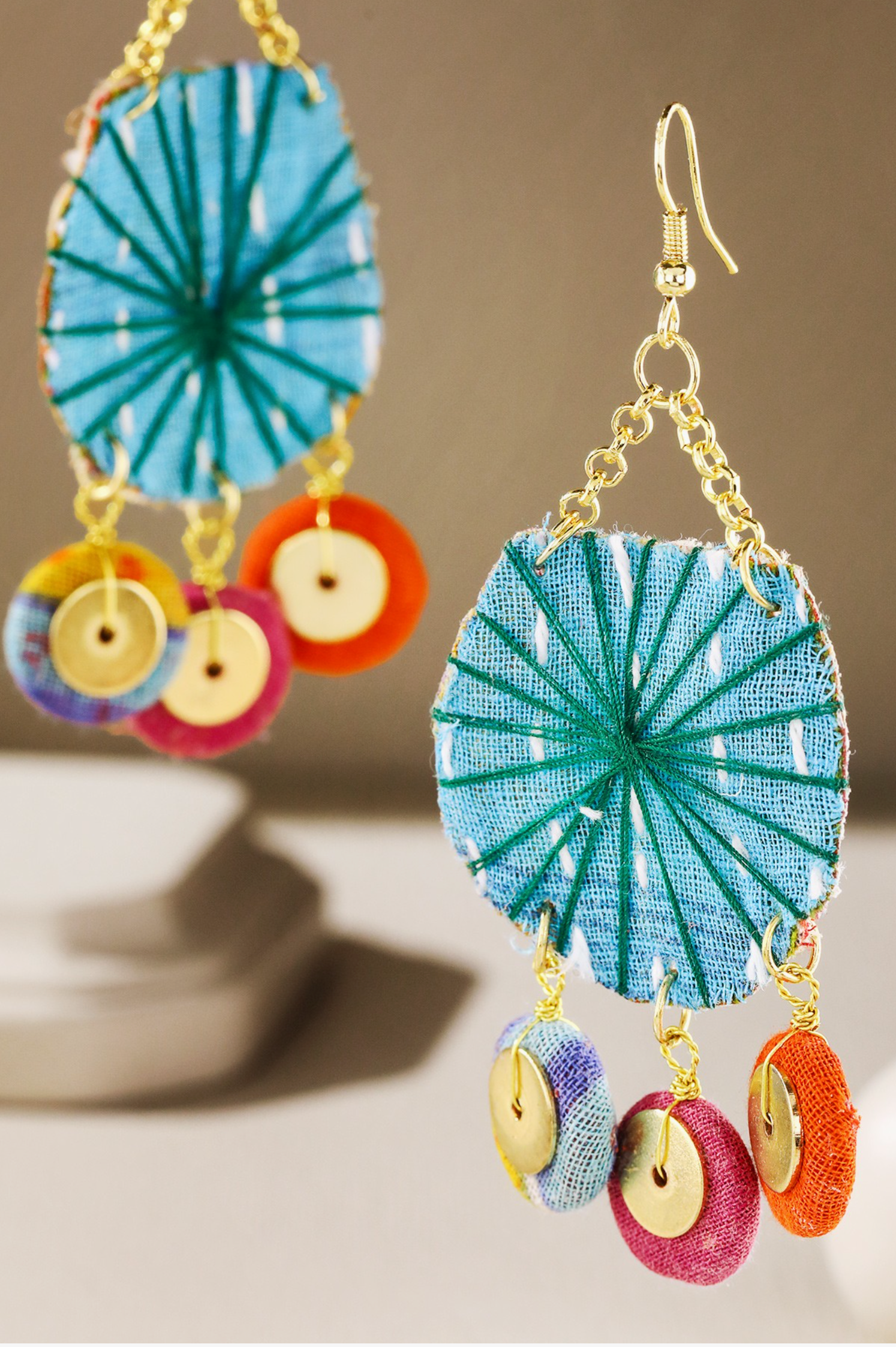 Handmade Bright Woven Circle Beaded Earrings - E106MU