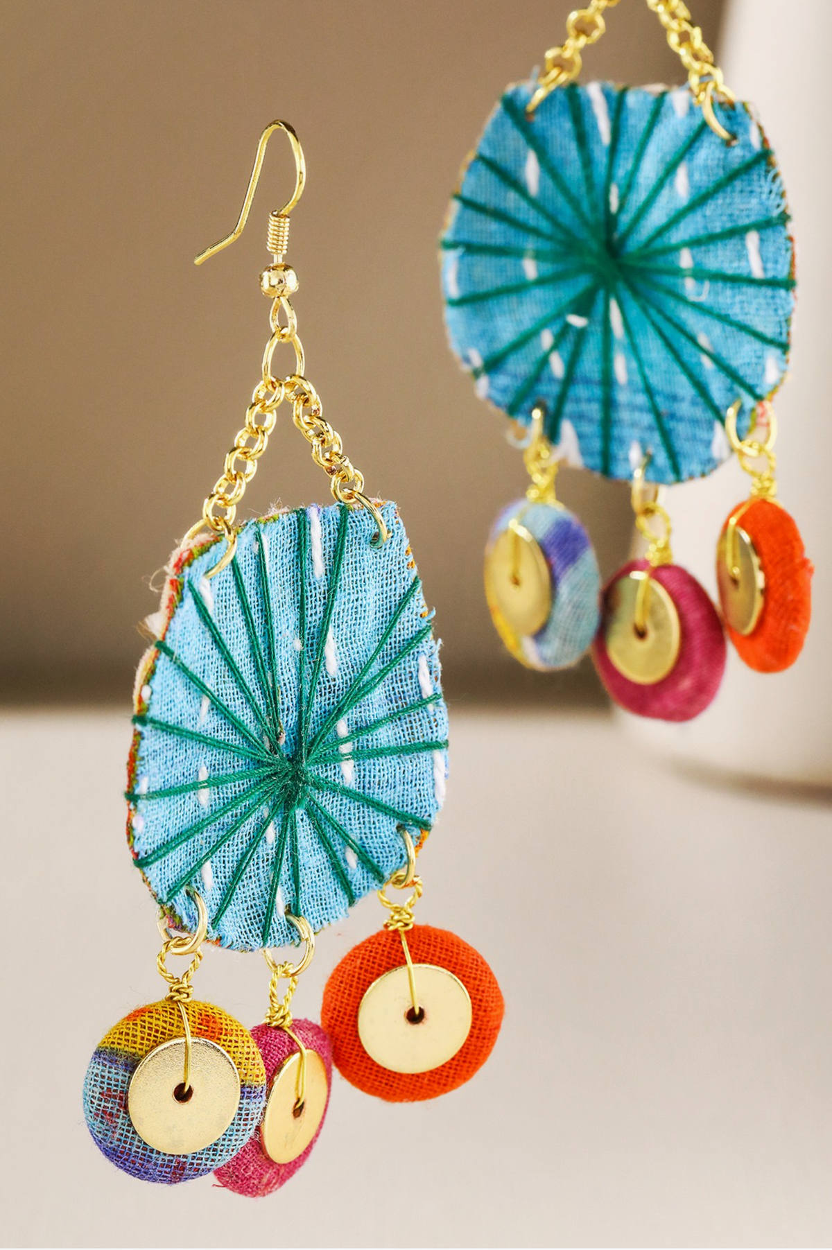 Handmade Bright Woven Circle Beaded Earrings - E106MU