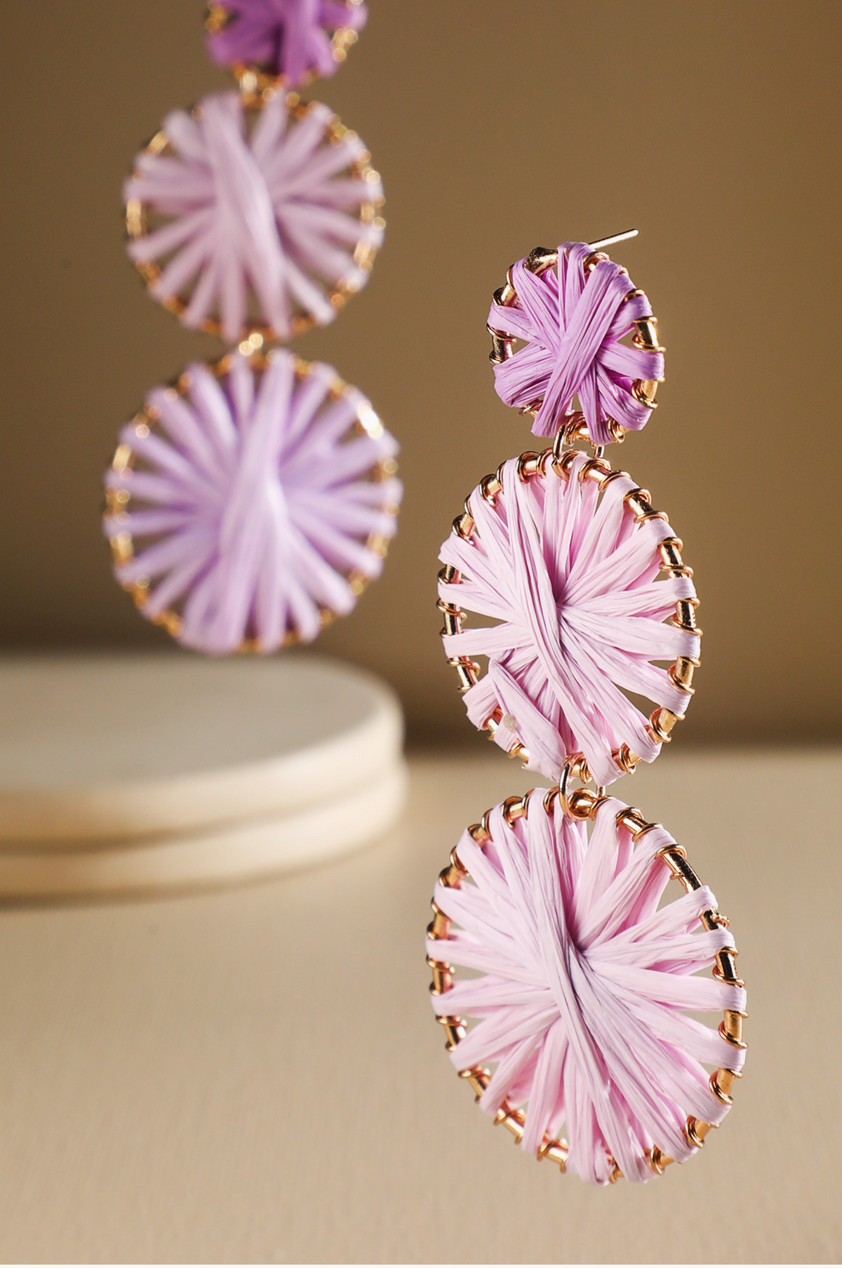 Lavender Layered Round Raffia Earrings - E108LV
