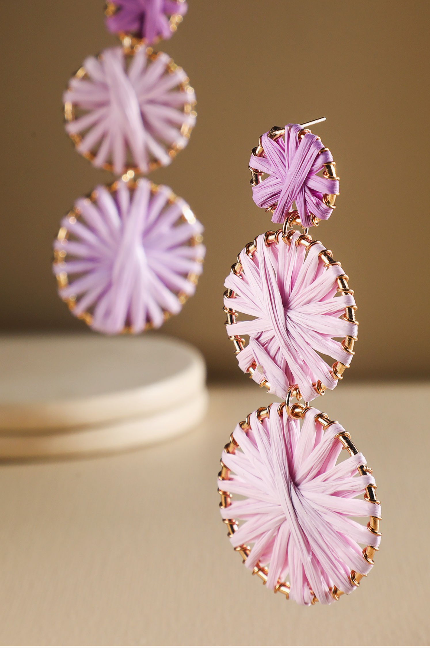 Lavender Layered Round Raffia Earrings - E108LV
