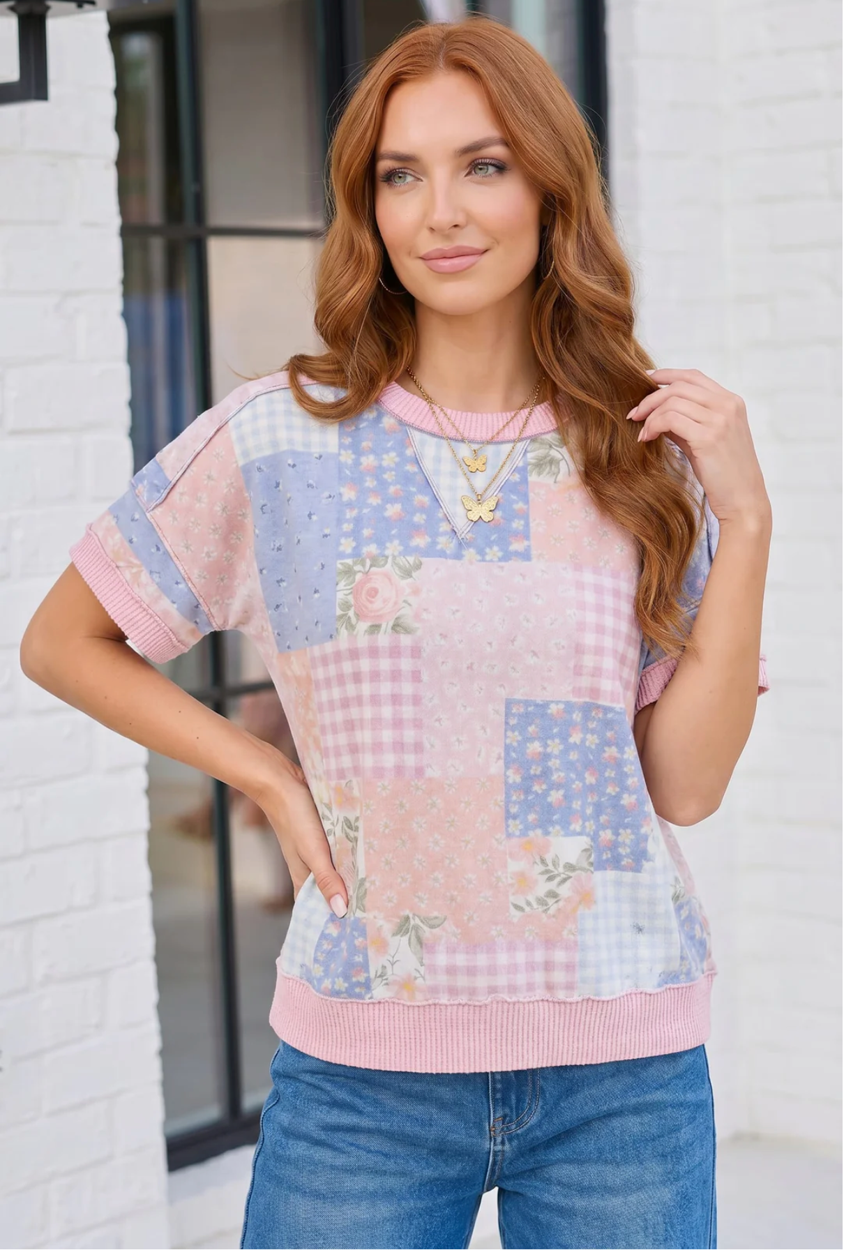 Sweet Patchwork Dreams Short Sleeve Top