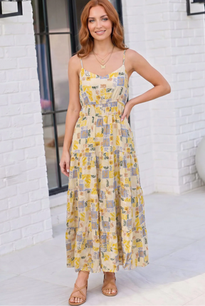 Sun Kissed Patchwork Print Tiered Maxi Dress