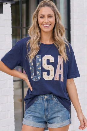 Stars Stripes and Daisy Vibes USA Graphic Tee