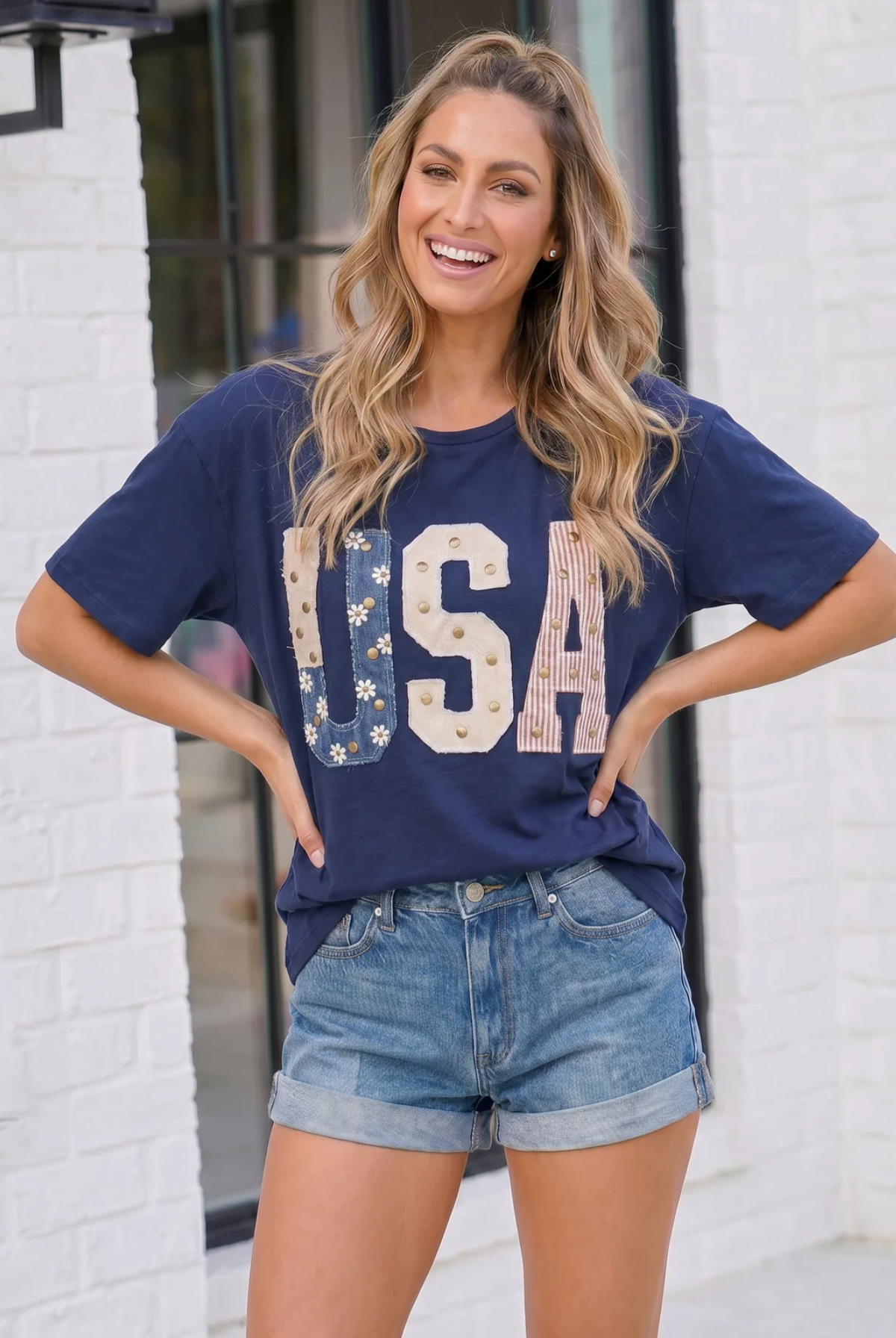 Stars Stripes and Daisy Vibes USA Graphic Tee