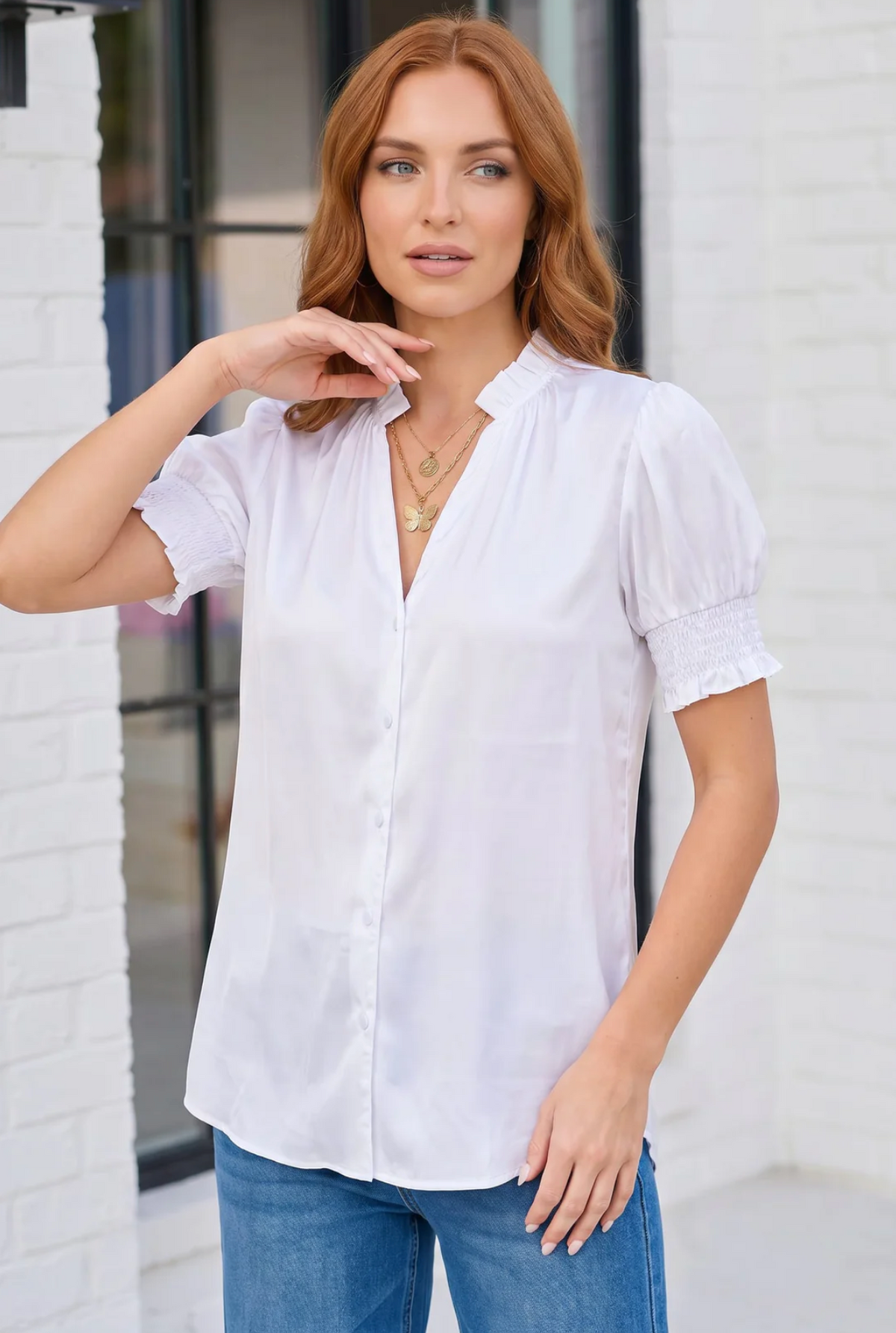 Perfectly Pretty White Button Up Blouse