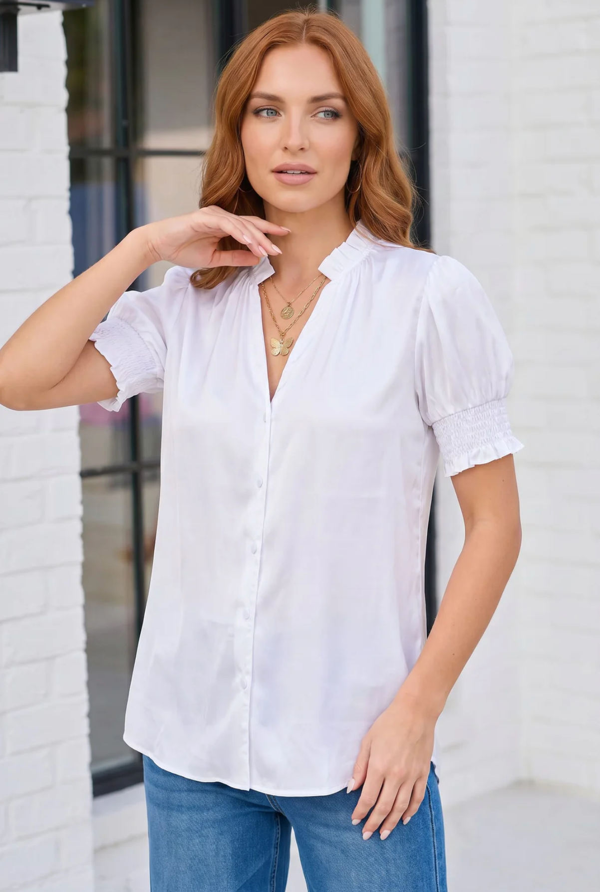 Perfectly Pretty White Button Up Blouse