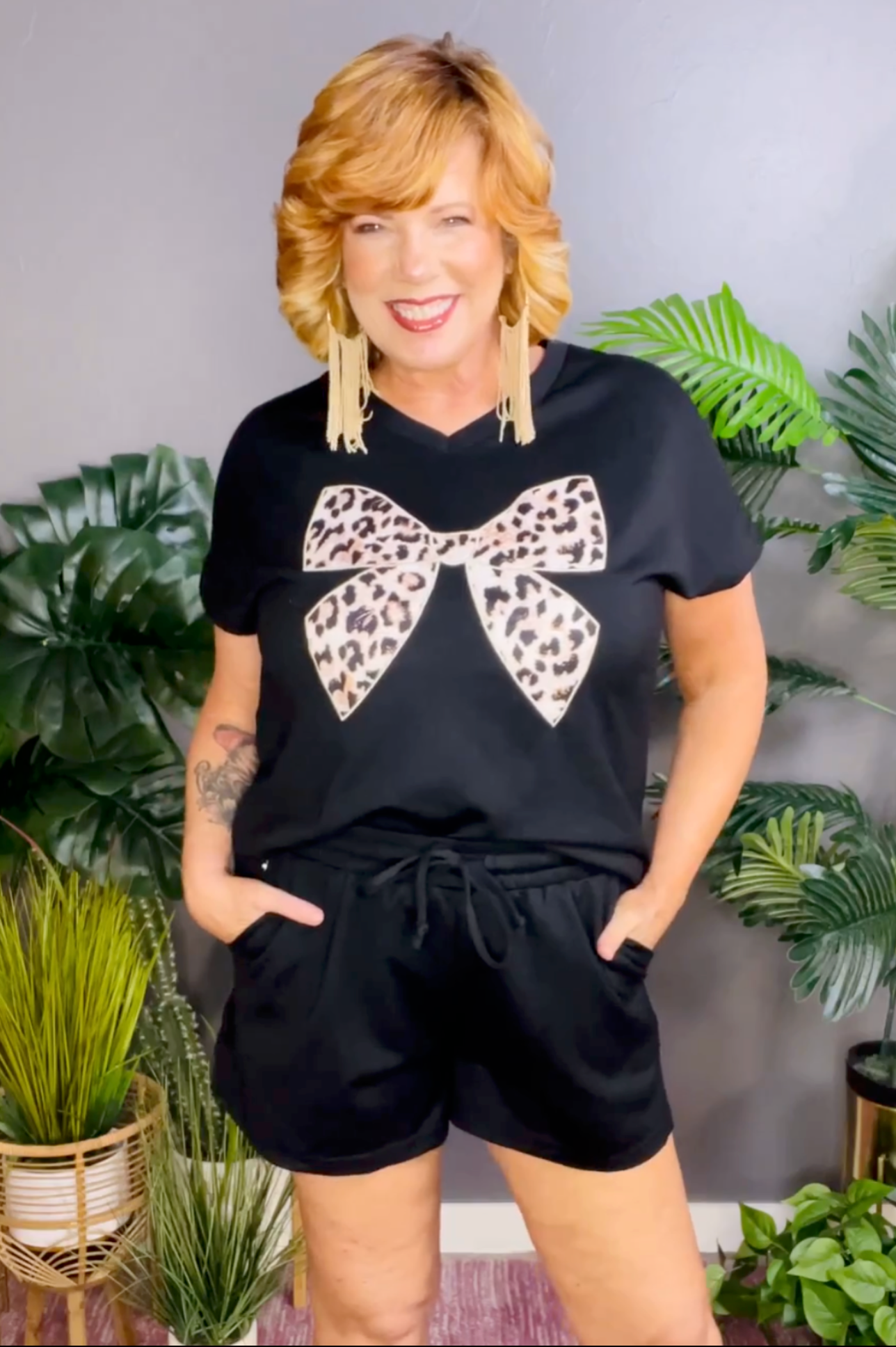 Instant Favorite Leopard Bow Top And Short Set - SET063BK