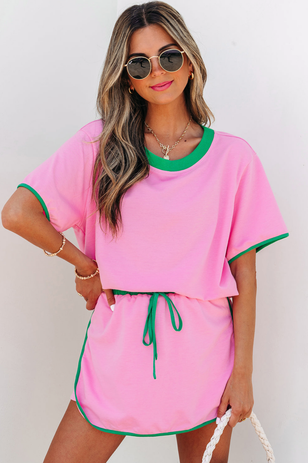 Taking It Easy Bonbon Colorblock Top and Skort 2Pc Set - SET070PK