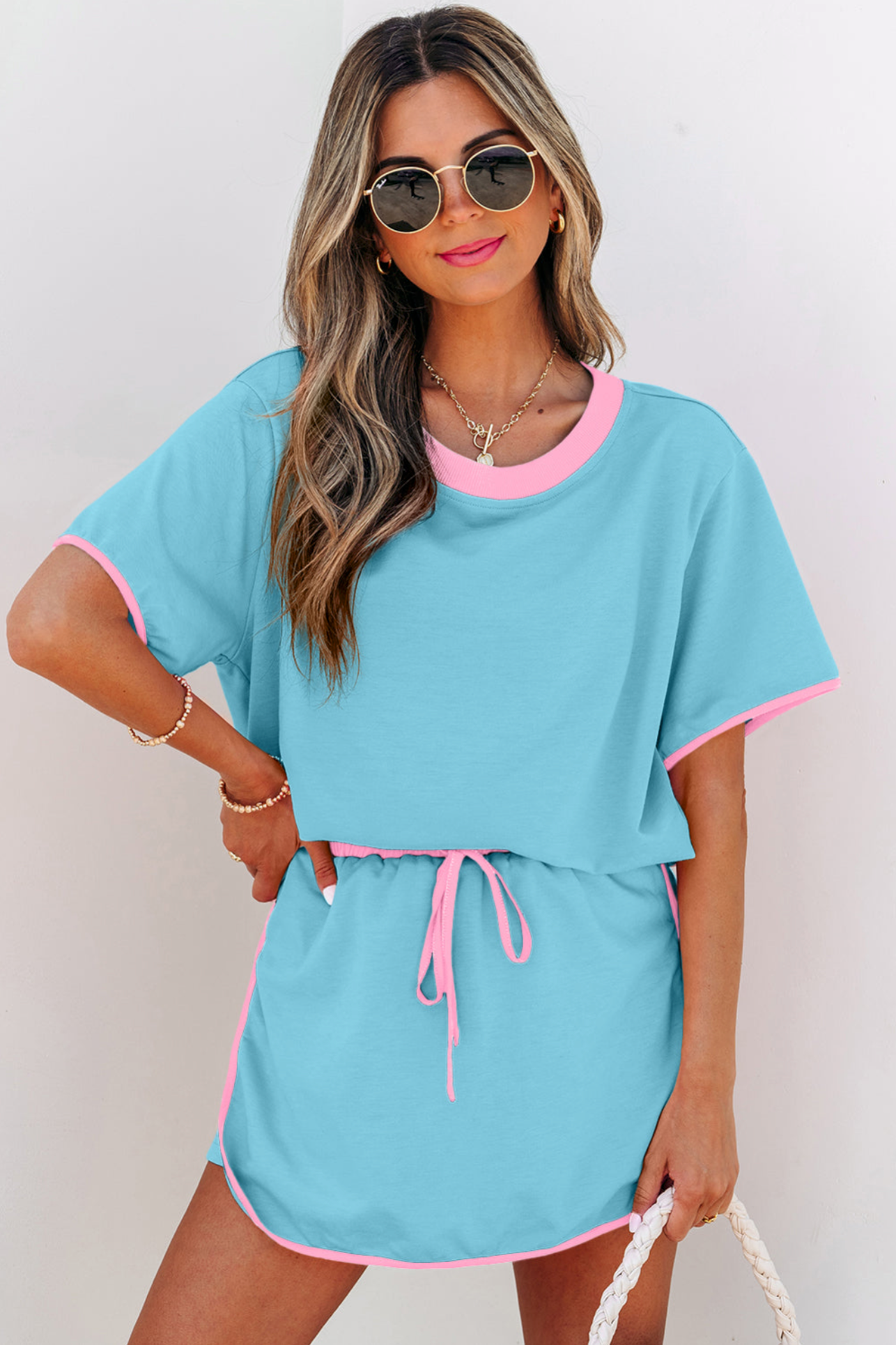 Taking It Easy Turquoise Colorblock Top and Skort 2Pc Set - SET071TQ