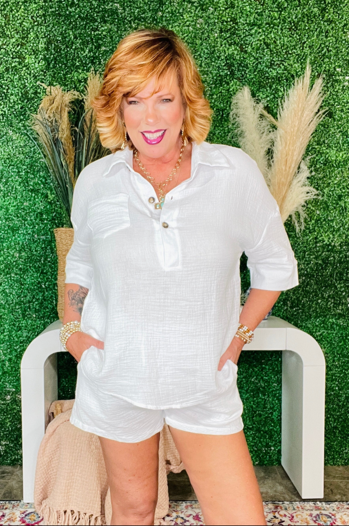 Weekend Wonder White Top and Shorts Set - SET074WH