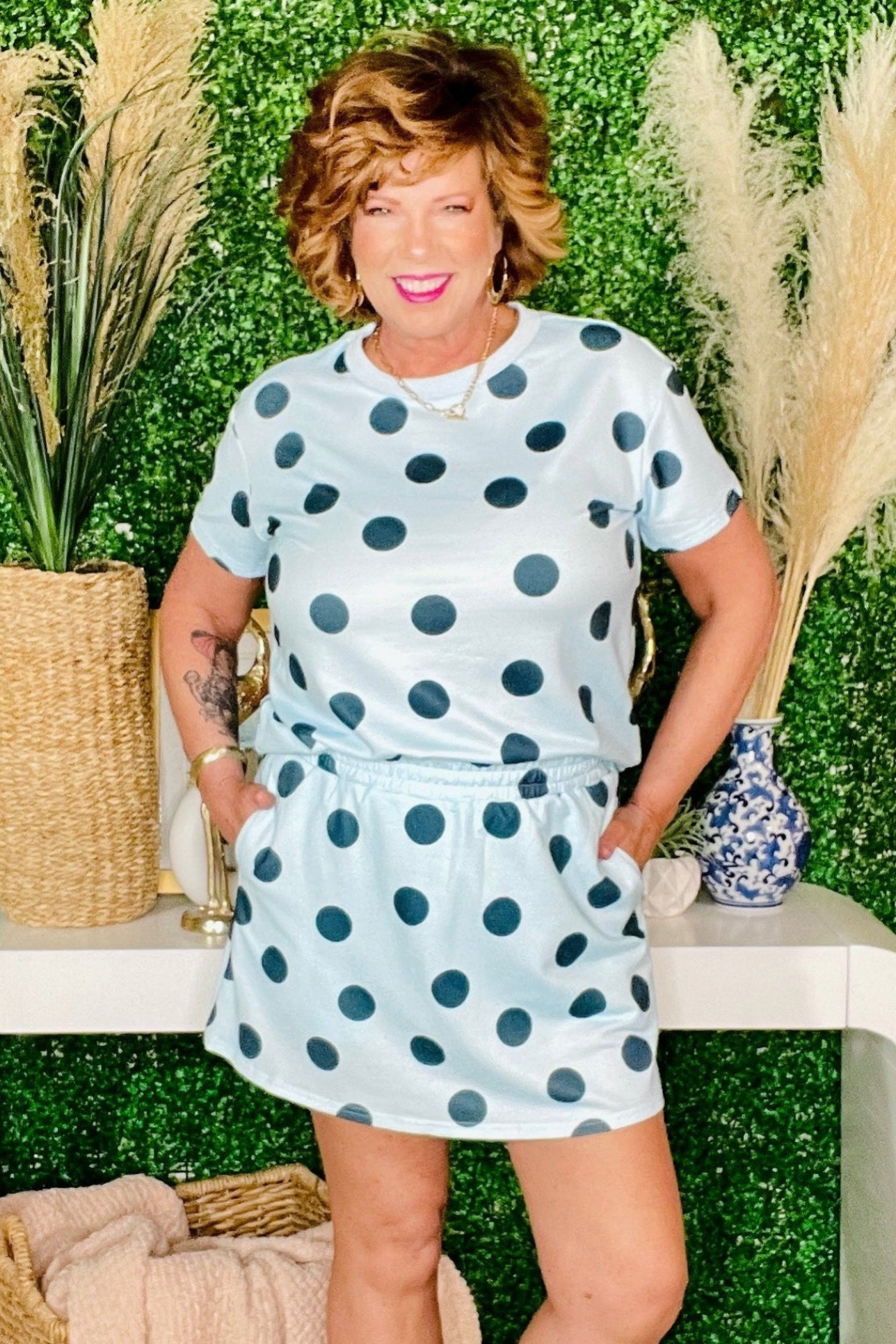 It's Spot On Sky Blue Polka Dot Top And Skort 2pc Set - SET077BL
