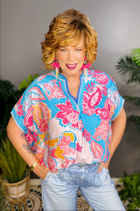 Sweet Nothings Abstract Print Top - S772BL