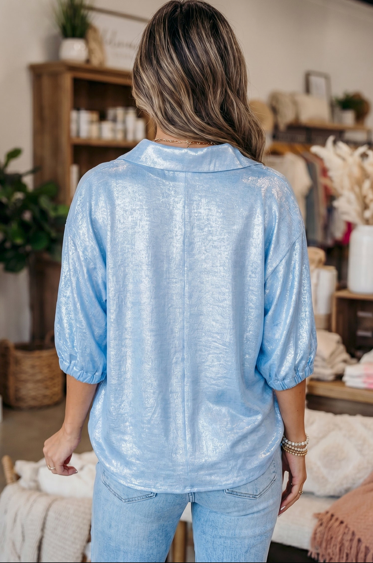 All The Sparkles Blue Metallic Top - S785BL